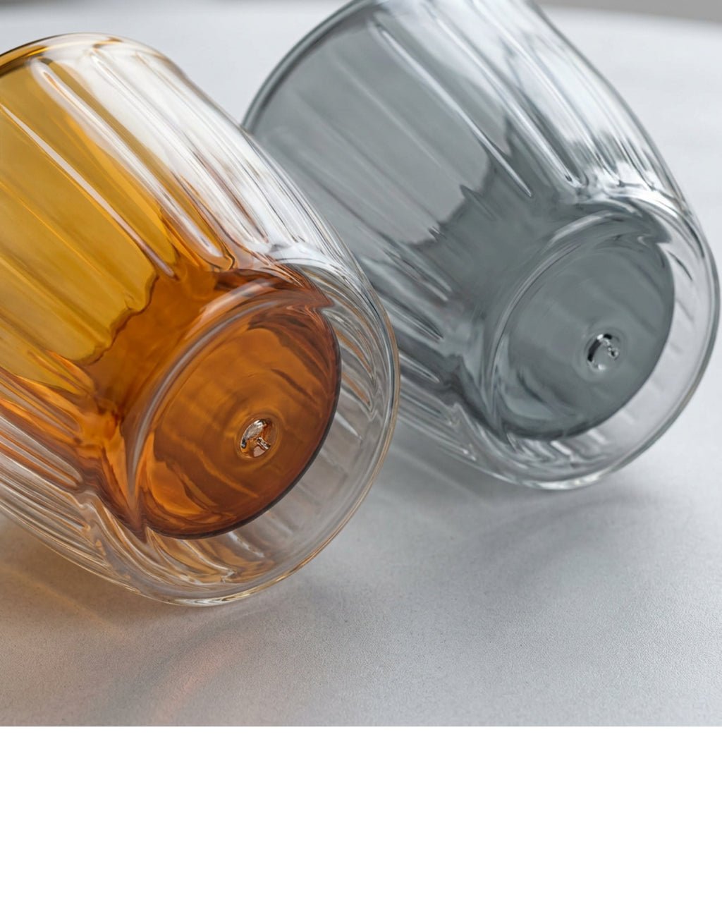 Zmkvn Two Pack Six Ounce Ten Rib Double Wall Glass Cups Amber and Smoke - Detail view