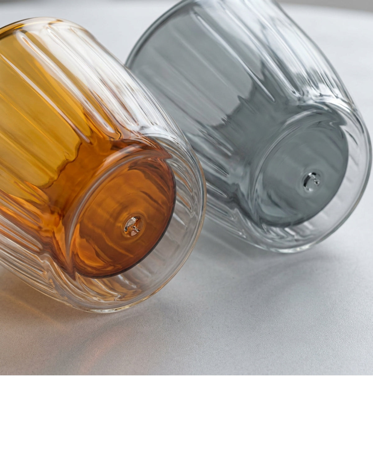 Zmkvn Two Pack Six Ounce Ten Rib Double Wall Glass Cups Amber and Smoke - Detail view