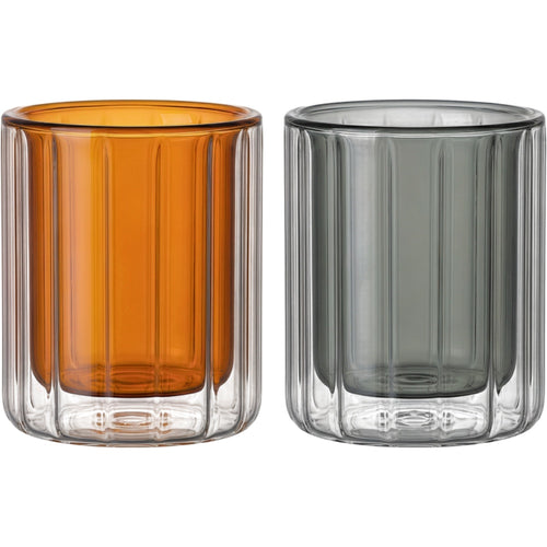 Zmkvn Two Pack Six Ounce Ten Rib Double Wall Glass Cups Amber and Smoke - Product view
